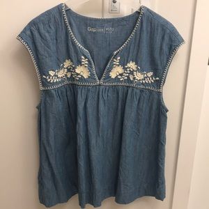 GAP Embroidered Denim Boho Top